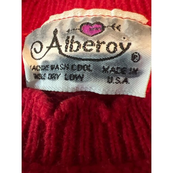 Vintage Alberoy Red Floral Pattern Knit Sweater L Made In U.S.A. - Picture 3 of 6